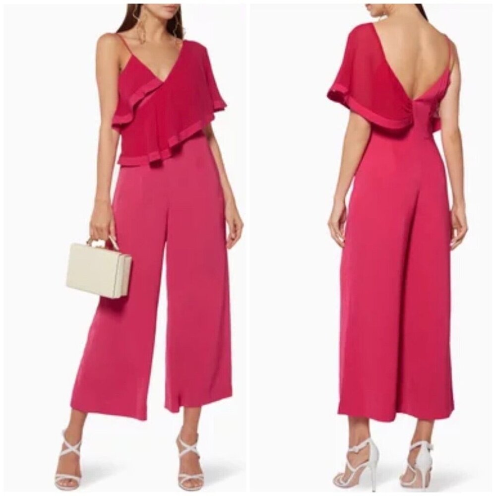 Keepsake No Love Jumpsuit In Raspberry Draped Ruffle Overlay Small